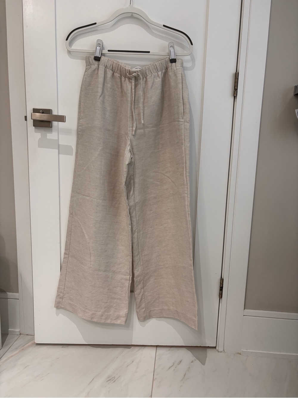 Aritzia Women's Undyed Ecru Wide-Leg Drawstring Linen Pants